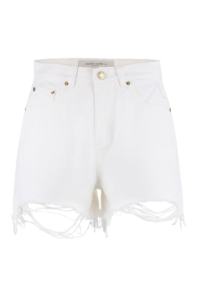 Shop Golden Goose Denim Shorts In White