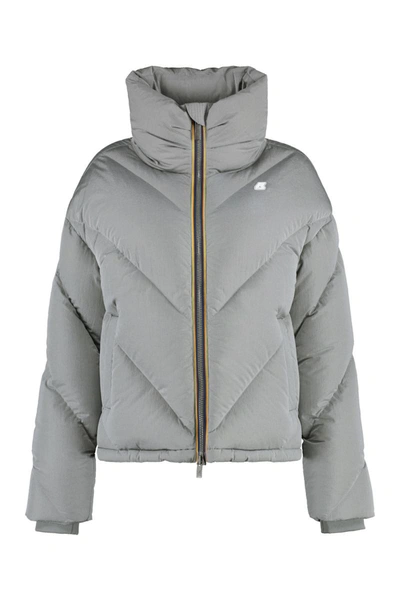 Shop K-way Imeldine Iridescent Effect Nylon Down Jacket In Grey
