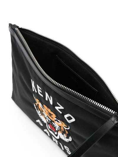 Shop Kenzo Logo Embroidery Clutch Bag In Black