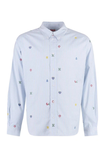 Shop Kenzo Button-down Collar Cotton Shirt In Blue