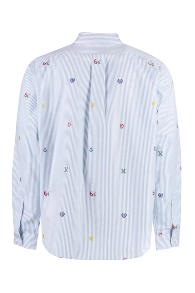 Shop Kenzo Button-down Collar Cotton Shirt In Blue