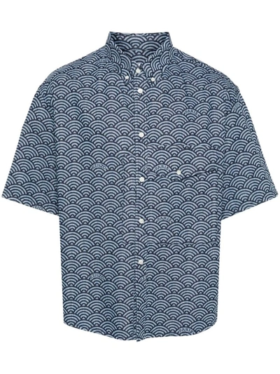 Shop Kenzo Seigaiha Short-sleeved Denim Shirt In Blue