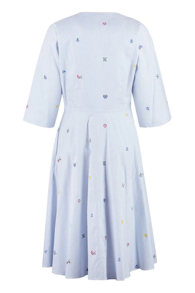 Shop Kenzo Striped Cotton Dress In Blue