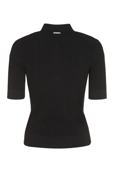 Shop Michael Michael Kors Michael Kors Ribbed Knit Polo Shirt In Black