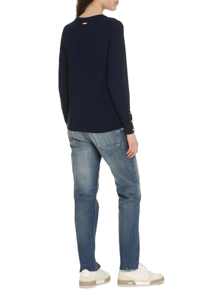 Shop Michael Michael Kors Michael Kors Wool Crew-neck Sweater In Blue