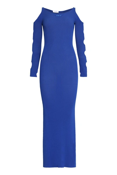 Shop Off-white Intarsia Knit-dress In Blue