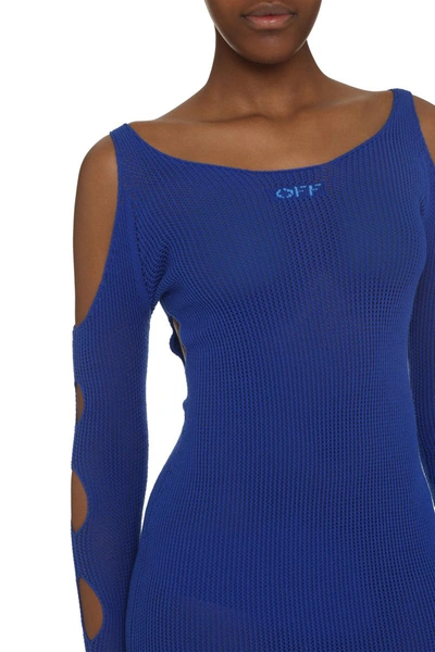 Shop Off-white Intarsia Knit-dress In Blue