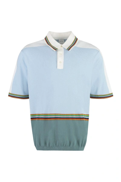 Shop Paul Smith Knitted Cotton Polo Shirt In Blue