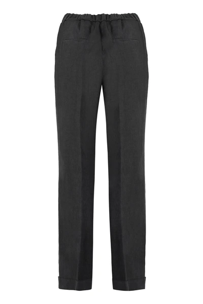 Shop Peserico Linen Trousers In Grey
