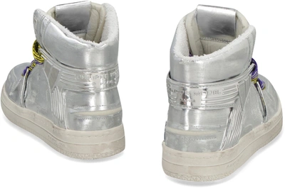 Shop Philippe Model La Grande Woman Leather High-top Sneakers In Silver