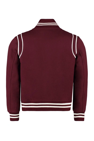 Shop Sporty And Rich Sporty & Rich Embroidered Wool Bomber Jacket In Burgundy