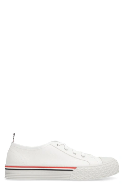 Shop Thom Browne Collegiate Canvas Low-top Sneakers In White