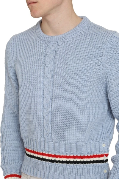 Shop Thom Browne Long Sleeve Crew-neck Sweater In Blue