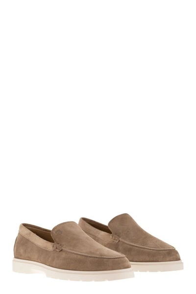 Shop Tod's Camel Suede Loafers In Brown