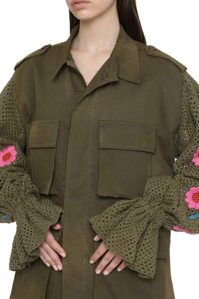 Shop Tu Lizé Jacket With Knitted Sleeves In Green