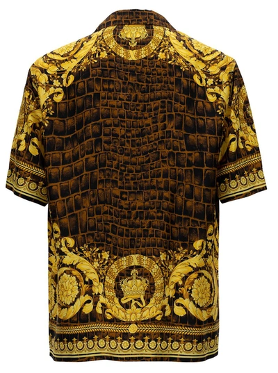 Shop Versace Yellow And Black Baroque Printed Silk Twill Shirt Man
