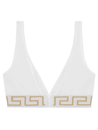 Shop Versace Bralette Con Bordo Greca In White