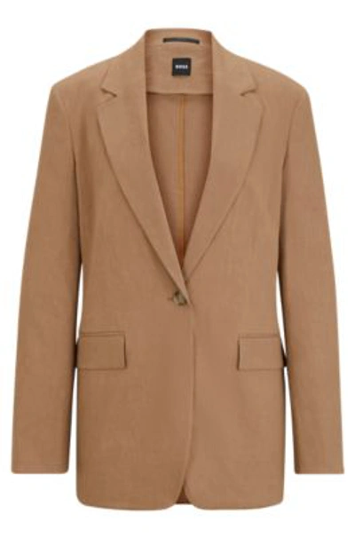 Shop Hugo Boss Regular-fit Jacket In A Linen Blend In Beige