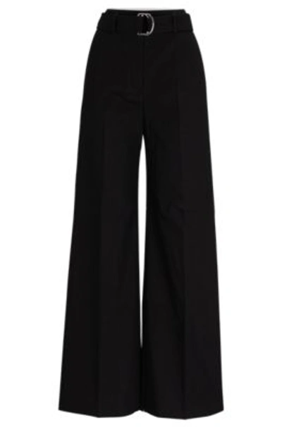 Shop Hugo Boss Relaxed-fit Trousers In A Linen Blend In Black
