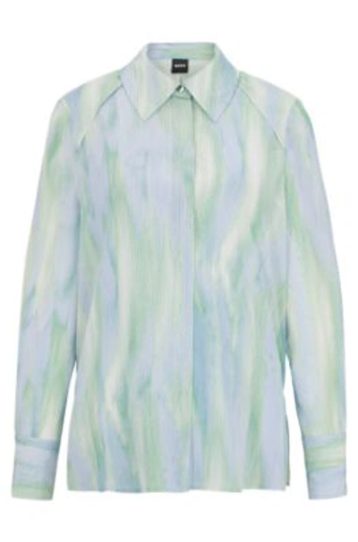 Shop Hugo Boss Silk Blouse With Seasonal Stripe Print In Patterned