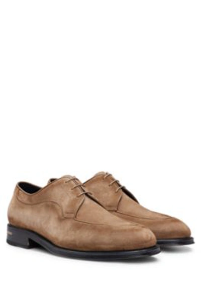 Hugo Boss Suede Derby Shoes In Beige