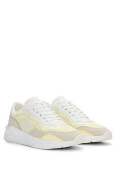 Shop Hugo Boss Mixed-material Lace-up Trainers With Embroidered Mesh In White