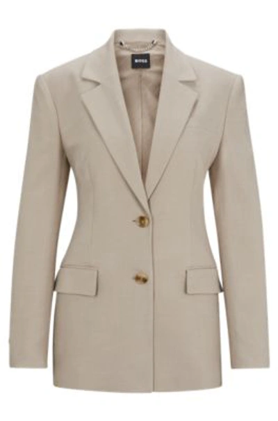 Shop Hugo Boss Single-breasted Jacket In Stretch Fabric In Light Beige