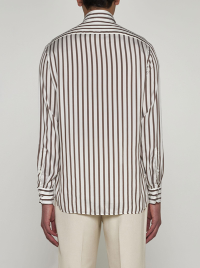 Shop Lardini Pinstriped Silk Shirt In Beige/grigio