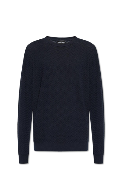 Shop Giorgio Armani Wool Sweater In Blu Notte