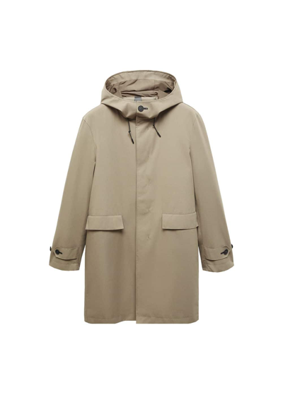 Mango Water-repellent Hooded Parka Khaki In Kaki