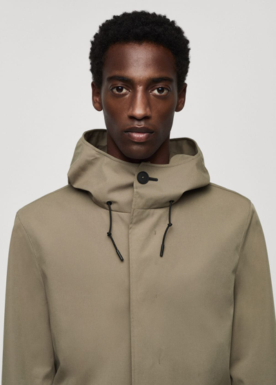 Mango Water-repellent Hooded Parka Khaki In Kaki