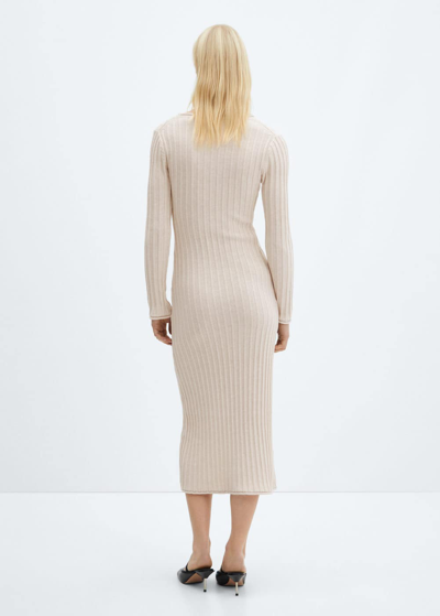Shop Mango Ribbed Knit Dress Sand In Sable