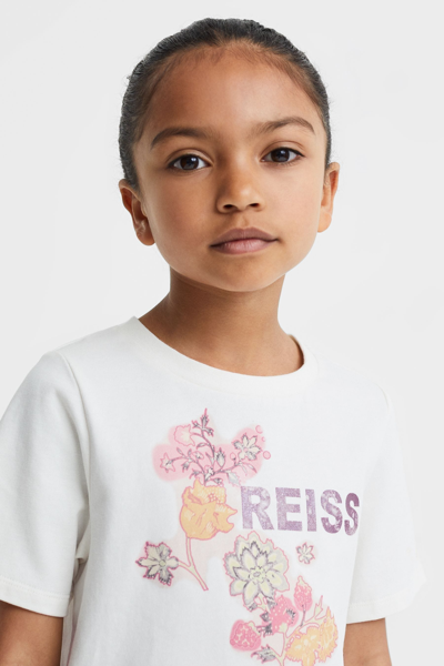 Shop Reiss Misha - Ivory Teen Cotton Motif Crew-neck T-shirt,