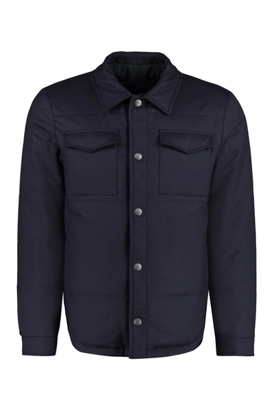 Shop Canali Wool Overshirt In Blue