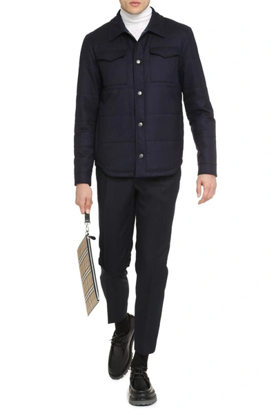 Shop Canali Wool Overshirt In Blue