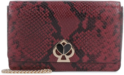 Shop Kate Spade Nicola Printed Leather Wallet On Chain In Burgundy