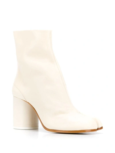 Shop Maison Margiela Tabi Leather Heel Ankle Boots In White