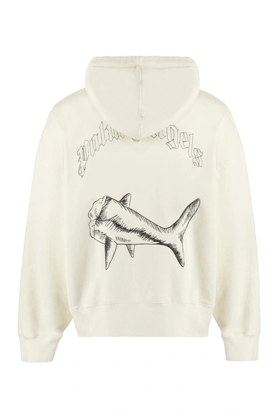 Shop Palm Angels Cotton Hoodie In Ivory