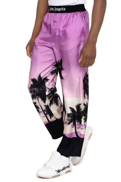 Shop Palm Angels Printed Silk Pants In Pink