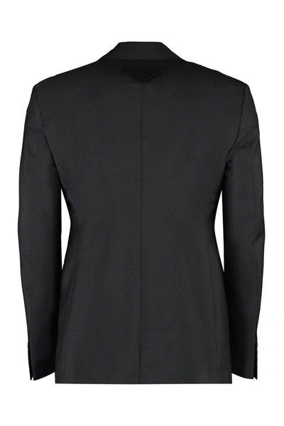 Shop Prada Padded Shoulders Wool And Mohair Blazer In Black