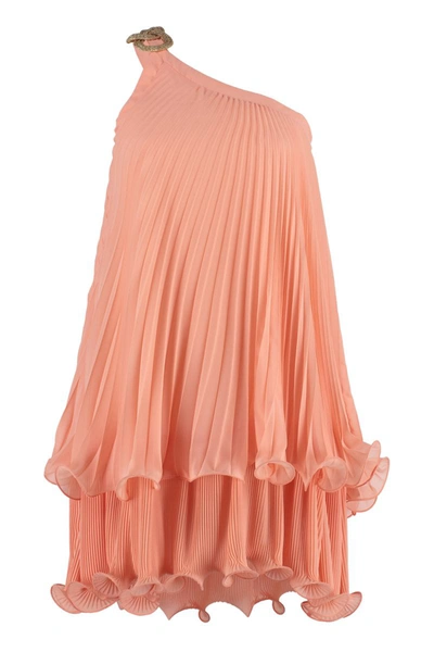 Shop Simona Corsellini Pleated Mini Dress In Salmon Pink