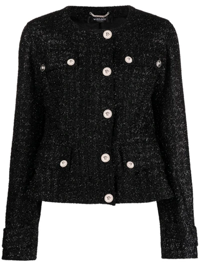 Shop Versace Vichy Tweed Jacket In Black