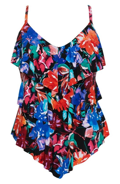 Shop Magicsuit ® Flower Child Rita Tankini Two-piece Swimsuit In Black Multi