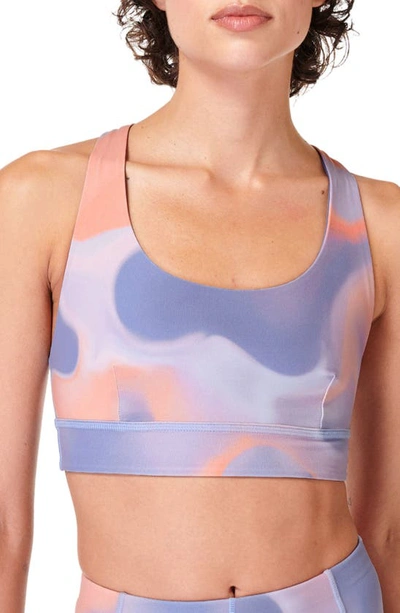 Shop Sweaty Betty Reversible Yoga Sports Bra In Orange Print Endless Blue