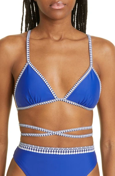 Shop Lemlem Lena Wrap Triangle Bikini Top In Royal Blue