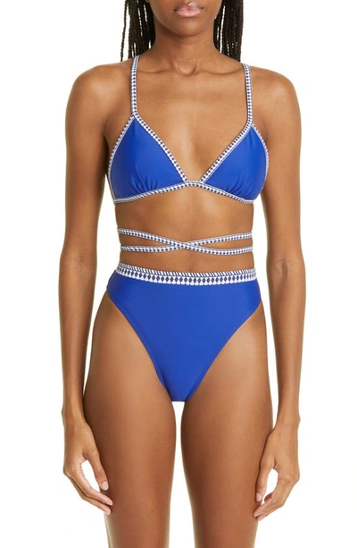 Shop Lemlem Lena Wrap Triangle Bikini Top In Royal Blue