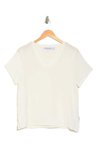 Shop Calvin Klein Jeans Est.1978 V-neck Charmeuse T-shirt In Porcelain