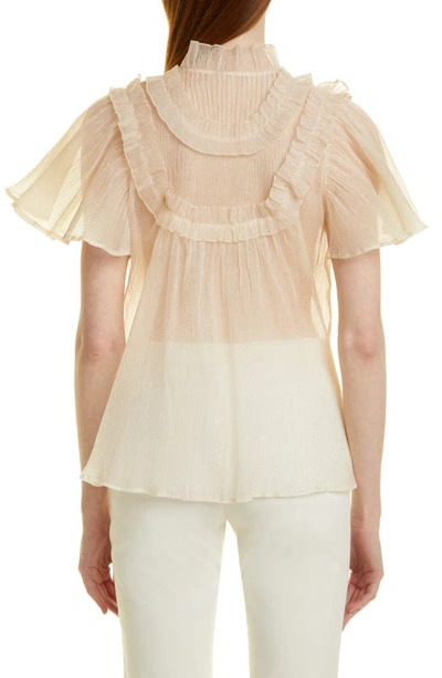 Stella Nova Florra Semisheer Ruffle Detail Blouse In White Pearl