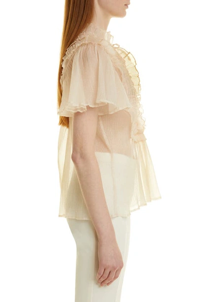 Stella Nova Florra Semisheer Ruffle Detail Blouse In White Pearl