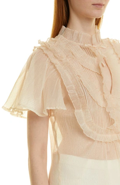 Stella Nova Florra Semisheer Ruffle Detail Blouse In White Pearl